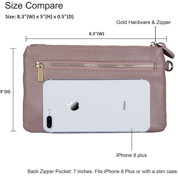 Befen Women Genuine Leather Clutch Wallet Smartphone Wristlet Purse Mauve Pink - Picture 3 of 6